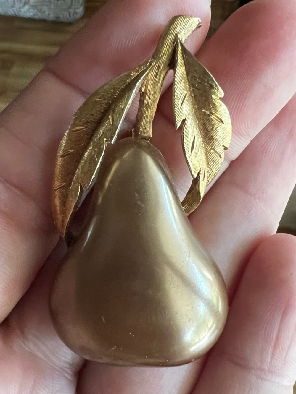 Vintage JJ Jonette Pear Brooch Gold Tone Bronze Colored Figural  Jewelry